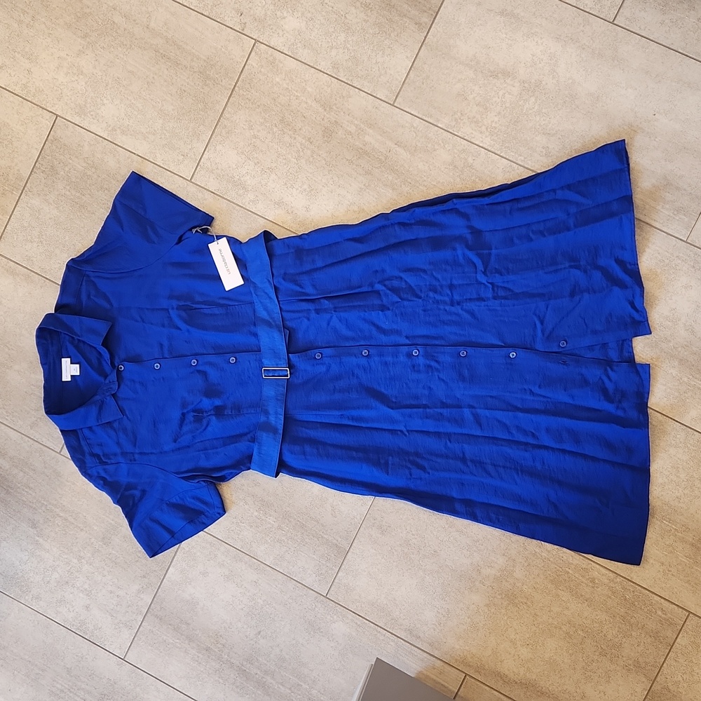 NWT A-line Button Front Belted Swing Dress Royal Blue Women's Sz 16